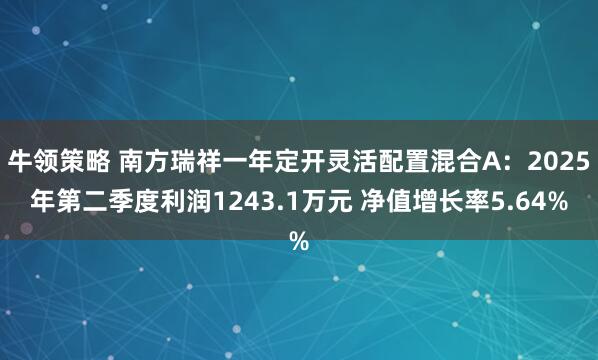 牛领策略 南方瑞祥一年定开灵活配置混合A：2025年第二季度利润1243.1万元 净值增长率5.64%