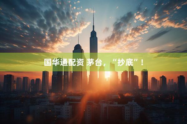 国华通配资 茅台，“抄底”！